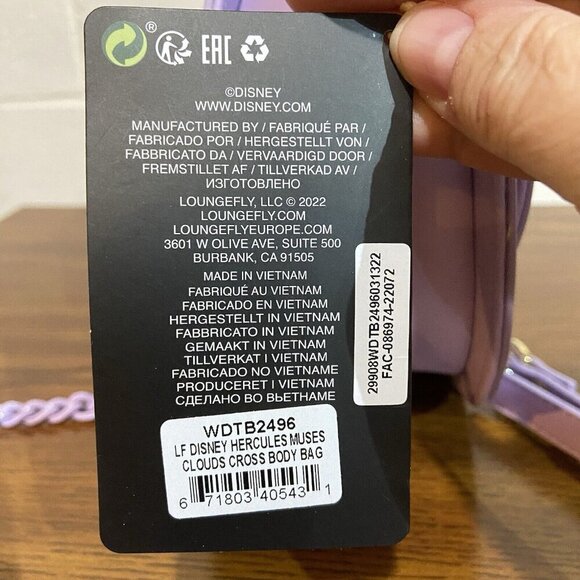 Loungefly Disney Hercules Muses Clouds Crossbody Bag 2022 Unisex Purple Vacation - Picture 5 of 16